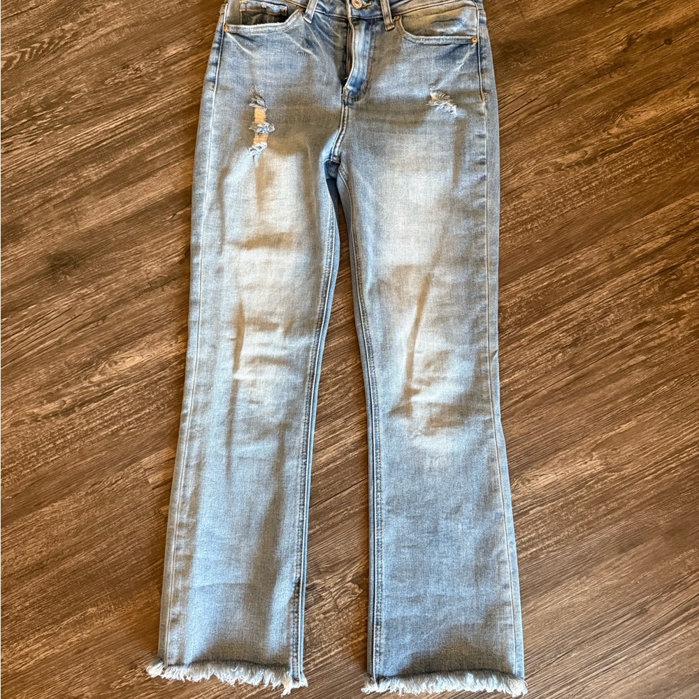 Zenana Outfitters Light Blue Distressed Flare Jeans